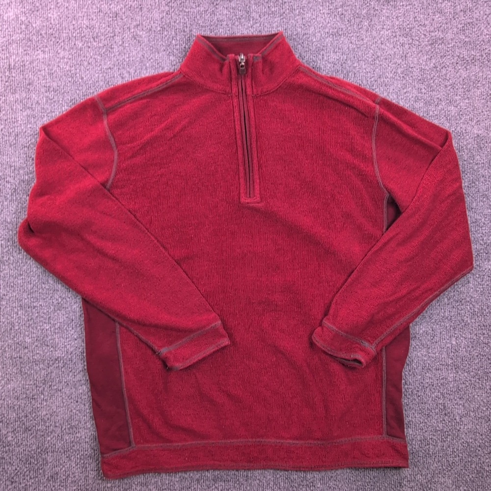 Tommy Bahama Jeans Quarter Zip Pullover Mens Medium Red Textured Cotton Blend M